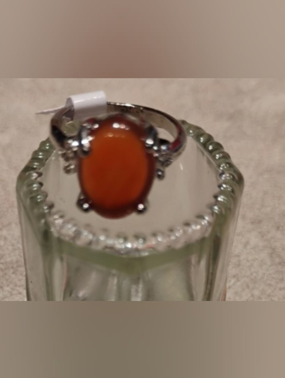 Blood Red/Orange Gemstone With Sleek Silver Plated Size 8 Ring